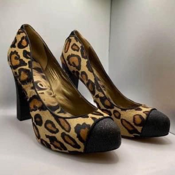 Sam Edelman France Glitter Spectator Leopard Print Rockabilly Heels SIZE 9.5 - Picture 4 of 10